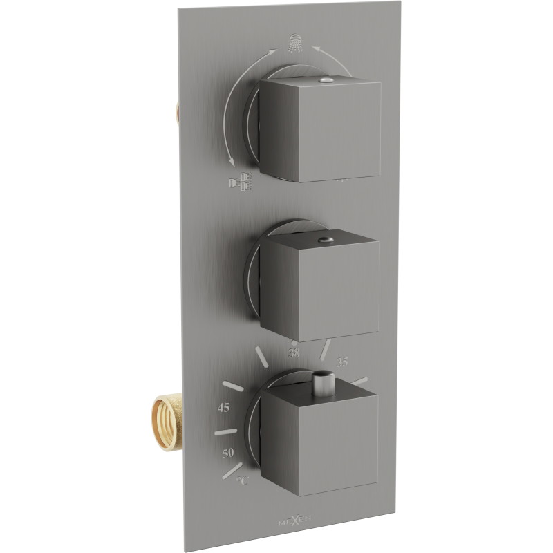 Mexen Cube miscelatore termostatico bagno-doccia a 3 uscite, gun gray spazzolato - 77503-66