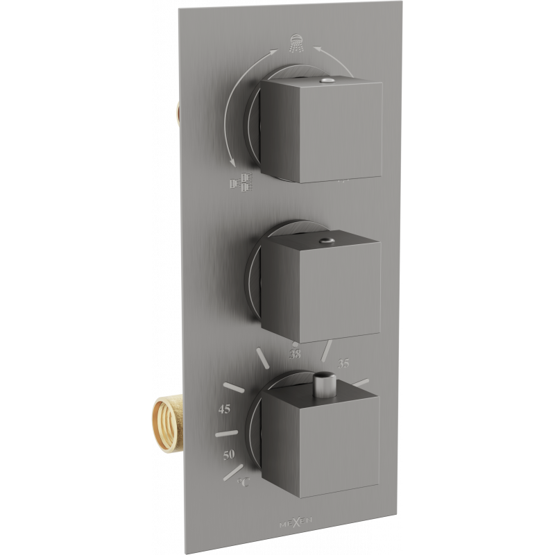 Mexen Cube robinet de baignoire-douche thermostatique à 3 sorties, graphite - 77503-66