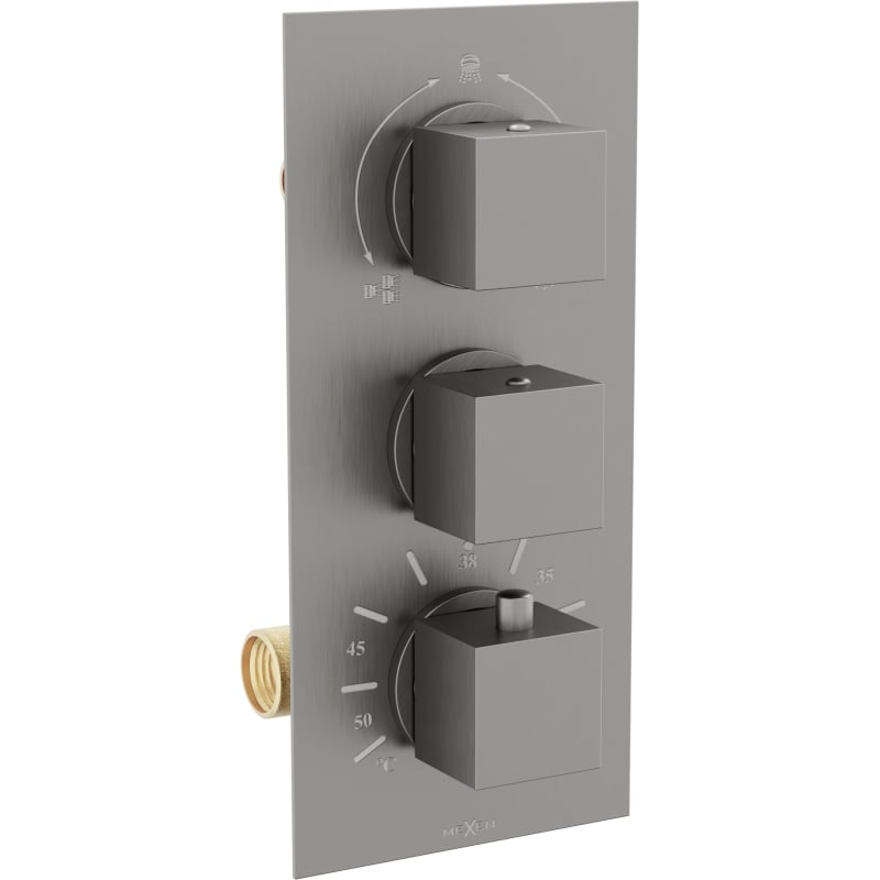 Mexen Cube termostaattinen amme-suihkusekoitin, jossa 3 ulostuloa, harjattu gun gray - 77503-66