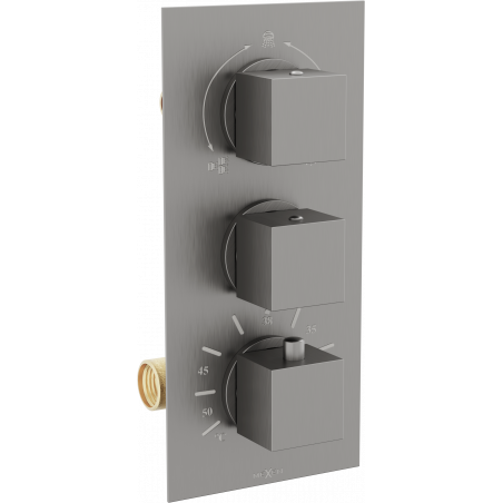 Mexen Cube mitigeur thermostatique bain-douche à 3 sorties, gris canon brossé - 77503-66
