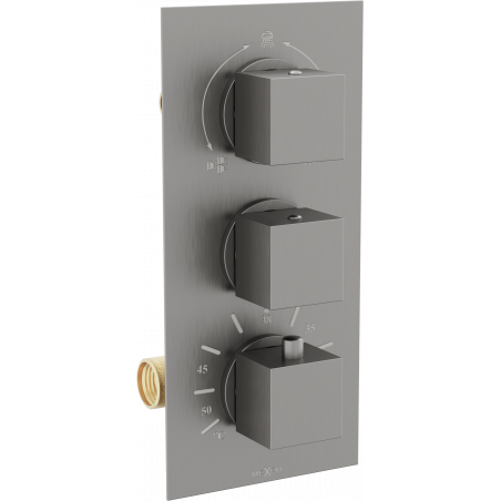 Mexen Cube termostaattinen amme-suihkusekoitin, jossa 3 ulostuloa, harjattu gun gray - 77503-66