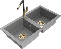 Mexen Mario Granit-Dozepbecken mat 2 Schiecher mat Flora Kichekraan, gro - 6504-71-670401-57-G