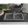 Mexen Mario Granit-Spüle 2-Becken mit Küchenarmatur Flora, grau - 6504-71-670401-57-B