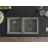 Mexen Mario évier en granit à 2 bacs avec robinet de cuisine Flora, gris - 6504-71-670401-57-B