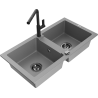 Mexen Mario fregadero de granito de 2 senos con grifo de cocina Flora, gris - 6504-71-670401-70-B
