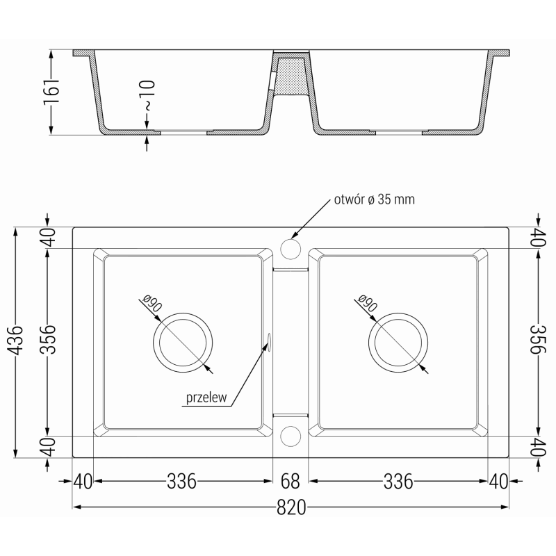 Mexen Mario granite sink 2-bowl with Flora kitchen tap, black/silver metallic - 6504-73-670401-07-B