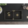 Mexen Mario granit gootsteen 2-kamers met keukenmengkraan Flora, zwart/goud metallic - 6504-75-670401-57-G