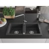 Mexen Mario granite kitchen sink 2-bowl with Flora kitchen tap, black speckled - 6504-76-670401-00