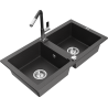 Mexen Mario 2-bowl Granite Kitchen Sink with Flora Tap, Black Speckled - 6504-76-670401-07