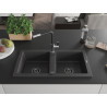 Mexen Mario granitische spoelbak 2-kamer met keukenmengkraan Flora, zwart gespikkeld - 6504-76-670401-07-B