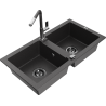 Mexen Mario fregadero de granito de 2 compartimentos con grifo de cocina Flora, negro moteado - 6504-76-670401-08-B