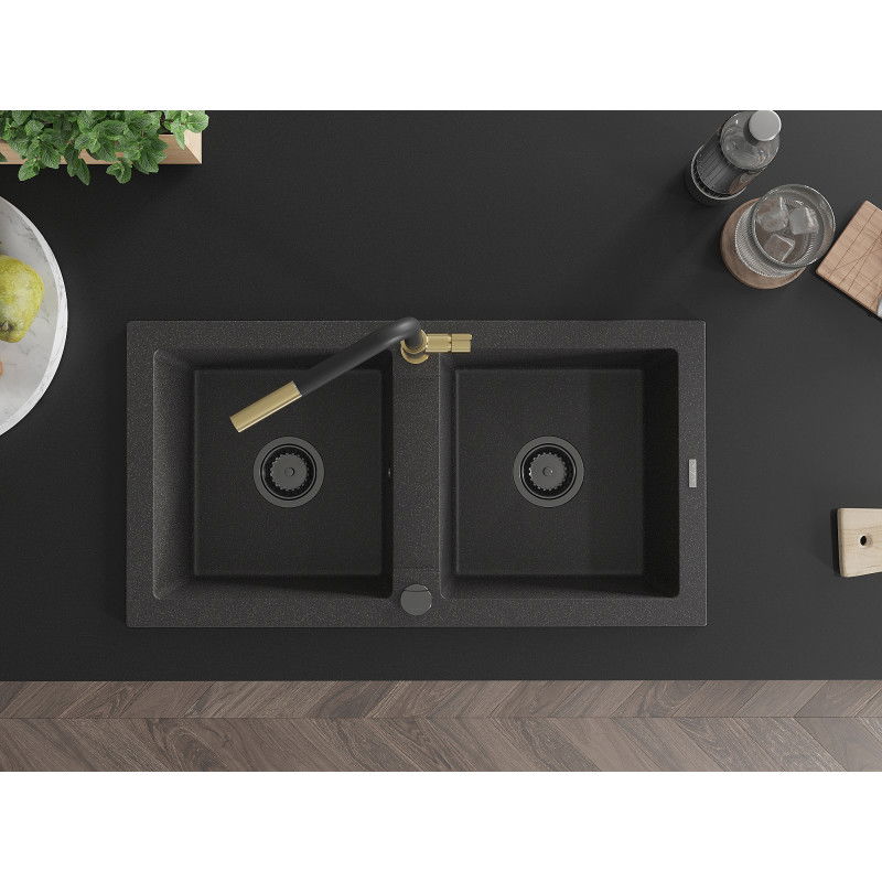 Mexen Mario Granit-Spullsteen mat 2 Komore mat Kichen-Han Flora, schwaarz gesprenkelt - 6504-76-670401-57-B