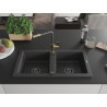 Mexen Mario granitische dubbele wastafel met keukenmengkraan Flora, zwart gespikkeld - 6504-76-670401-75-B