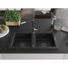 Mexen Mario Granitspüle 2-Becken mit Küchenarmatur Flora, schwarz - 6504-77-670401-07-B