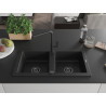 Mexen Mario Granitspüle mit 2 Becken und Küchenarmatur Flora, schwarz - 6504-77-670401-70-B