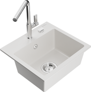 Mexen Milo lava-loiça de granito de 1 cuba com torneira de cozinha Flora, branco - 6505-20-670401-00