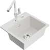 Mexen Milo lava-loiça de granito de 1 cuba com torneira de cozinha Flora, branco - 6505-20-670401-02