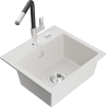 Mexen Milo granitische spoelbak 1-komor met keukenmengkraan Flora, wit - 6505-20-670401-07