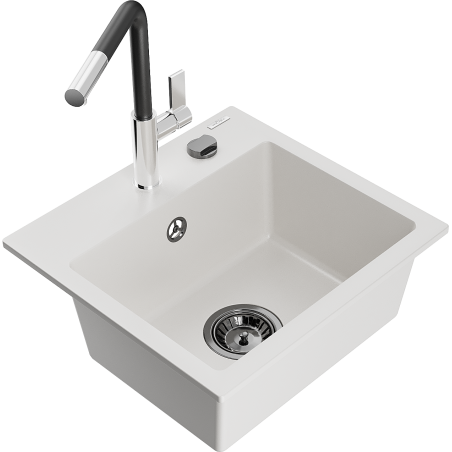 Mexen Milo fregadero de granito de 1 seno con grifo de cocina Flora, blanco - 6505-20-670401-07-B
