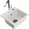 Mexen Milo fregadero de granito de 1 tazón con grifo de cocina Flora, blanco - 6505-20-670401-07-B