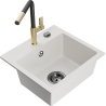 Mexen Milo fregadero de granito de 1 cubeta con grifo de cocina Flora, blanco - 6505-20-670401-57-B