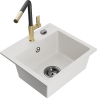 Mexen Milo granite kitchen sink 1-bowl with Flora kitchen tap, white - 6505-20-670401-57-B
