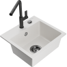 Mexen Milo Granite Kitchen Sink 1-Bowl with Flora Kitchen Tap, White - 6505-20-670401-70-B