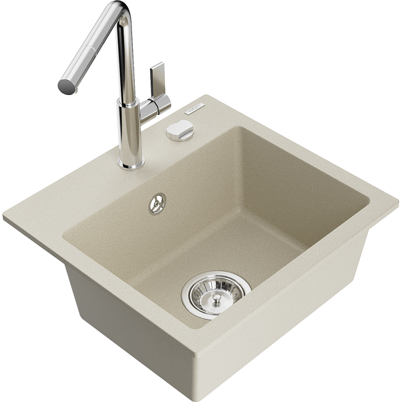Mexen Milo évier de cuisine en granit 1 bac avec robinet de cuisine Flora, beige - 6505-69-670401-00
