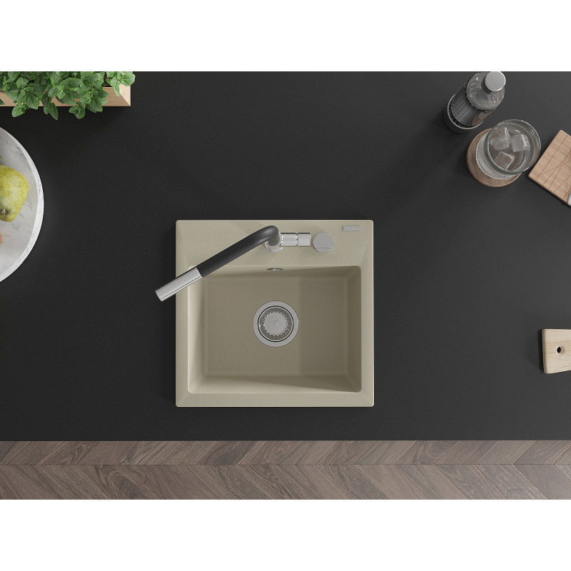 Mexen Milo fregadero de granito de 1 seno con grifo de cocina Flora, beige - 6505-69-670401-07
