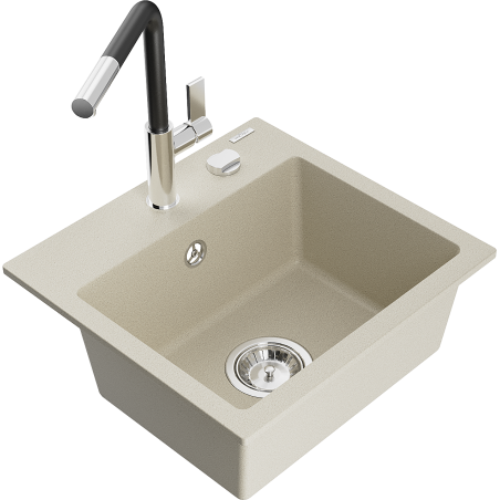 Mexen Milo fregadero de granito de 1 recipiente con grifo de cocina Flora, beige - 6505-69-670401-07