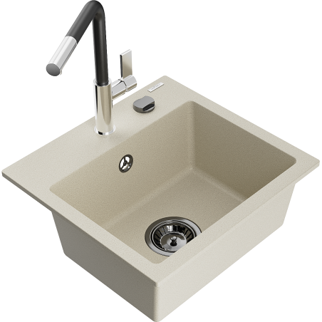 Mexen Milo granit gootsteen 1-komerig met keukenkraan Flora, beige - 6505-69-670401-07-B