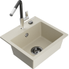 Mexen Milo 1-bowl granite sink with Flora kitchen tap, beige - 6505-69-670401-07-B