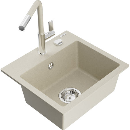 Mexen Milo évier de cuisine en granit 1 bac avec robinet de cuisine Flora, beige - 6505-69-670401-09