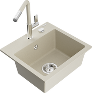 Mexen Milo lavello in granito a 1 vasca con miscelatore da cucina Flora, beige - 6505-69-670401-09