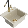Mexen Milo granite sink 1-bowl with Flora kitchen mixer, beige - 6505-69-670401-57-G
