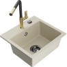 Mexen Milo 1-bowl Granite Sink with Flora Kitchen Tap, Beige - 6505-69-670401-57-B