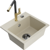 Mexen Milo Granitspüle 1-beckig mit Küchenarmatur Flora, beige - 6505-69-670401-57-B