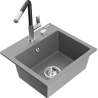 Mexen Milo 1-bowl granite sink with Flora kitchen tap, grey - 6505-71-670401-07
