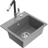 Mexen Milo fregadero de granito de 1 cubeta con grifo de cocina Flora, gris - 6505-71-670401-07