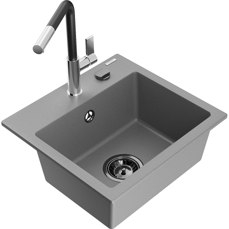 Mexen Milo fregadero de granito de 1 cubeta con grifo de cocina Flora, gris - 6505-71-670401-07-B