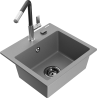 Mexen Milo évier en granit 1 bac avec robinet de cuisine Flora, gris - 6505-71-670401-07-B
