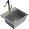 Mexen Milo fregadero de granito de 1 cubeta con grifo de cocina Flora, gris - 6505-71-670401-57-G