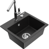 Mexen Milo 1-bowl granite sink with Flora kitchen tap, black/silver metallic - 6505-73-670401-00