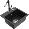 Mexen Milo granieten spoelbak 1-compartiment met keukenkraan Flora, zwart/zilver metallic - 6505-73-670401-07