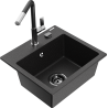 Mexen Milo Granitspüle 1-beckig mit Küchenarmatur Flora, schwarz/silber-metallic - 6505-73-670401-07-B