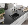 Mexen Milo évier en granit 1 bac avec robinet de cuisine Flora, noir/argent métallisé - 6505-73-670401-57-B