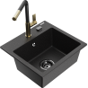 Mexen Milo 1-Bowl Granite Sink with Flora Kitchen Faucet, Black/Silver Metallic - 6505-73-670401-57-B