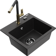 Mexen Milo lavello in granito a 1 vasca con miscelatore da cucina Flora, nero/argento metallizzato - 6505-73-670401-57-B