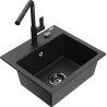 Mexen Milo 1-bowl granite sink with Flora kitchen tap, black/silver metallic - 6505-73-670401-70-B