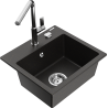 Mexen Milo Granitspüle 1-Becken mit Küchenarmatur Flora, schwarz/gold metallic - 6505-75-670401-00